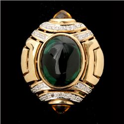 TOURMALINE, CITRINE, DIAMOND, 14K YELLOW GOLD RING.