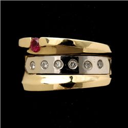RUBY, DIAMOND, 14K WHITE GOLD RING.