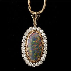 OPAL, DIAMOND, 14K YELLOW GOLD PENDANT-NECKLACE.