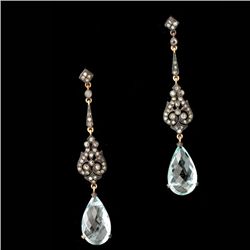 AQUAMARINE, DIAMOND, 14K, STERLING SILVER EARRINGS.