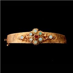 OPAL, GARNET, 14K YELLOW GOLD BRACELET.