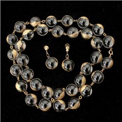 ROCK CRYSTAL QUARTZ, SILVER GILT JEWELRY SUITE.