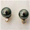 Image 1 : CULTURED PEARL, DIAMOND, 18K YELLOW GOLD EARRINGS.