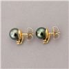 Image 3 : CULTURED PEARL, DIAMOND, 18K YELLOW GOLD EARRINGS.