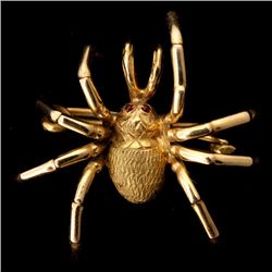 18K YELLOW GOLD SPIDER BROOCH.