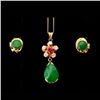 Image 1 : JADE, DIAMOND, SYN. RUBY, 14K Y/G JEWELRY SUITE.