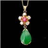 Image 3 : JADE, DIAMOND, SYN. RUBY, 14K Y/G JEWELRY SUITE.