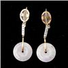 Image 4 : PAIR OF JADE, DIAMOND, 14K YELLOW GOLD EARRINGS.