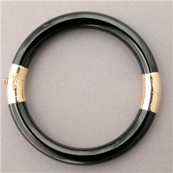 JADE, 14K YELLOW GOLD BRACELET.