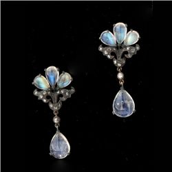 MOONSTONE, DIA., 14K Y/G, STERLING SILVER EARRINGS.