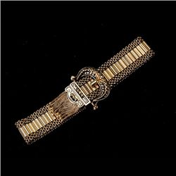 ENAMEL, 14K YELLOW GOLD BUCKLE BRACELET.