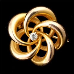 DIAMOND, 14K YELLOW GOLD BROOCH.