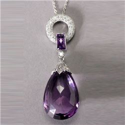 AMETHYST, DIAMOND, 18K W/G PENDANT-NECKLACE.