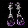 Image 4 : PAIR OF AMETHYST, DIAMOND, 14K WHITE GOLD EARRINGS.