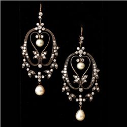 DIA., FRESHWATER C/P, SILVER GILT EARRINGS.
