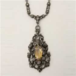 CITRINE, MARCASITE, STERLING SILVER NECKLACE.