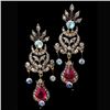Image 1 : TOURMALINE, MOONSTONE, DIAMOND, S/S GILT EARRINGS.