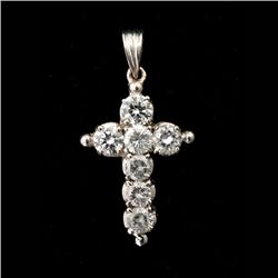 DIAMOND, 14K WHITE GOLD CROSS PENDANT.