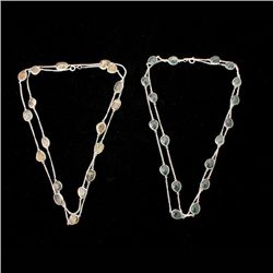2 AQUAMARINE, RUTILATED QUARTZ, S/S NECKLACES.