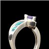 Image 4 : TANZANITE, DIAMOND, OPAL, 14K WHITE GOLD RING.