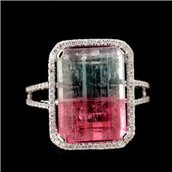 TOURMALINE, DIAMOND, 18K WHITE GOLD RING.