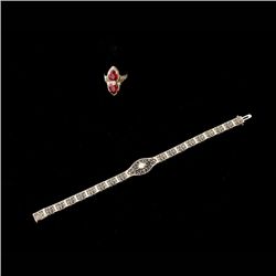 DIAMOND, SYN. SAPPHIRE, 14K W/G JEWELRY ITEMS.