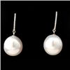 Image 1 : CULTURED PEARL, DIAMOND, 18K WHITE GOLD EARRINGS.