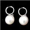 Image 3 : CULTURED PEARL, DIAMOND, 18K WHITE GOLD EARRINGS.