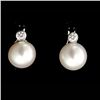 Image 1 : CULTURED PEARL, DIAMOND, 18K WHITE GOLD EARRINGS.