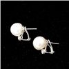 Image 3 : CULTURED PEARL, DIAMOND, 18K WHITE GOLD EARRINGS.