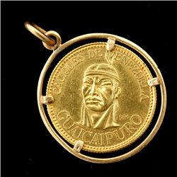VENEZUELIAN 20K, 14K GOLD COIN PENDANT.