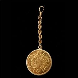GOLD COIN , 14K YELLOW GOLD LINKED FOB.