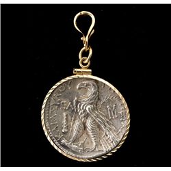 TYRE PHOENCIAN TEMPLE COIN PEND. W/ 14K Y/G BEZEL.