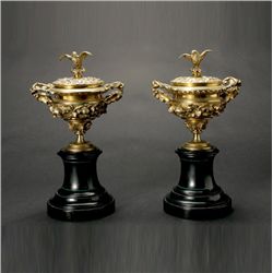 Pair Napoleon III Gilt Brass Cassolettes