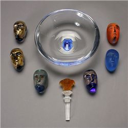 Six Kosta Boda Heads: "Brains"; bowl and decanter