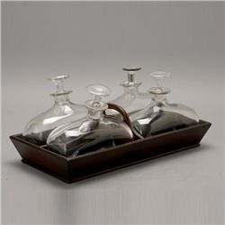 Set of Four Glass Ship's Decanter in Wood Box