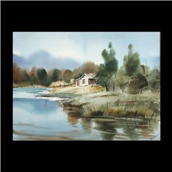 Ralph Baker "Cabin by the Lake" Watercolor