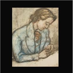 Leo Michelson, Portrait of Lady, Oil pastel