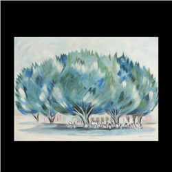 Juan Calderon "Town Scene" Oil