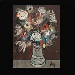 Charles Levier, Floral still life, Oil on board.
