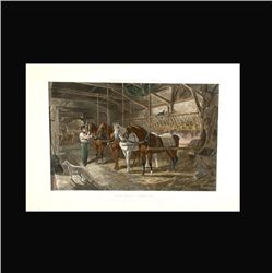 J Harris 2 works Handcolored etching