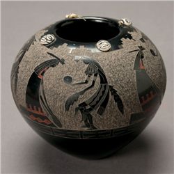 Carved blackware bowl