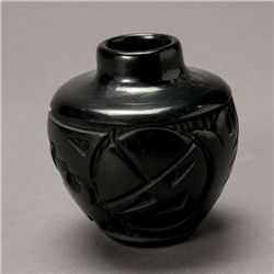 Carved blackware jar.