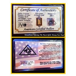 (10) 5 Grain pure solid 24 karat gold 99.99 fine MINTED Gold Bar