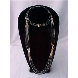 HEMATITE, PEARL AND 14K GOLD NECKLACE - 36"