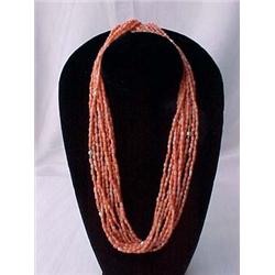 CORAL, PEARL AND 14K GOLD NECKLACE - 24  NE