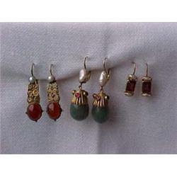 THREE PAIR OF VERMEIL EARRINGS WITH SEMI-PR