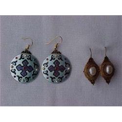 TWO PAIR OF VERMEIL EARRINGS - ROUND ENAMEL