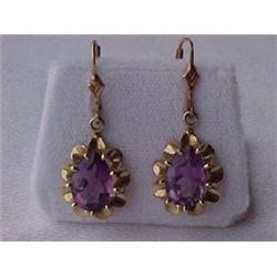 10K GOLD AND AMETHYST EARRINGS - PEAR SHAPE