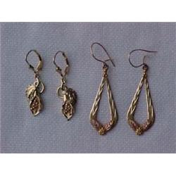 TWO PAIR OF 14K GOLD DROP EARRINGS - ONE PA